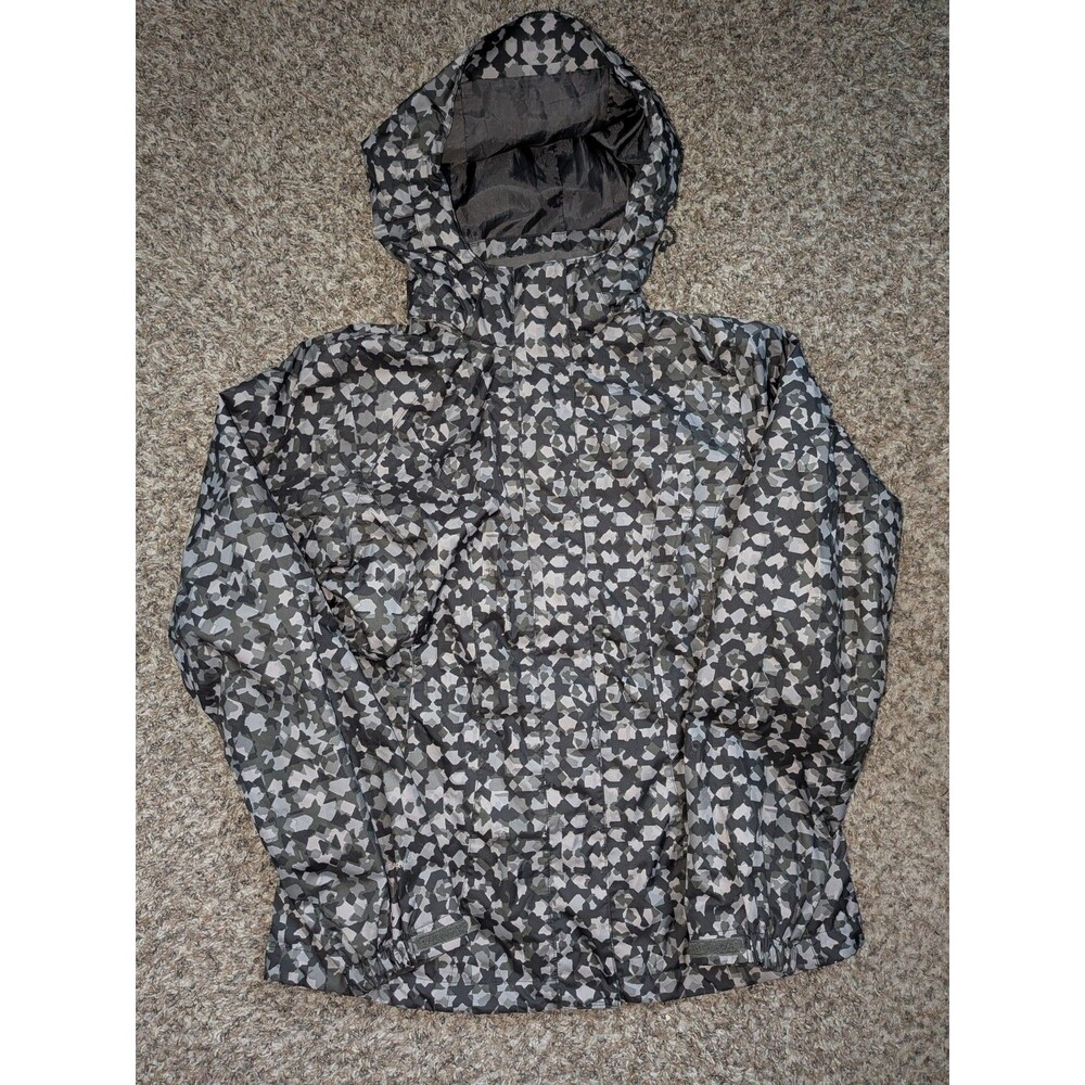 Eddie Bauer‎ Rain Jacket Windbreaker Full Zip Hooded Women's XS Camo Gray